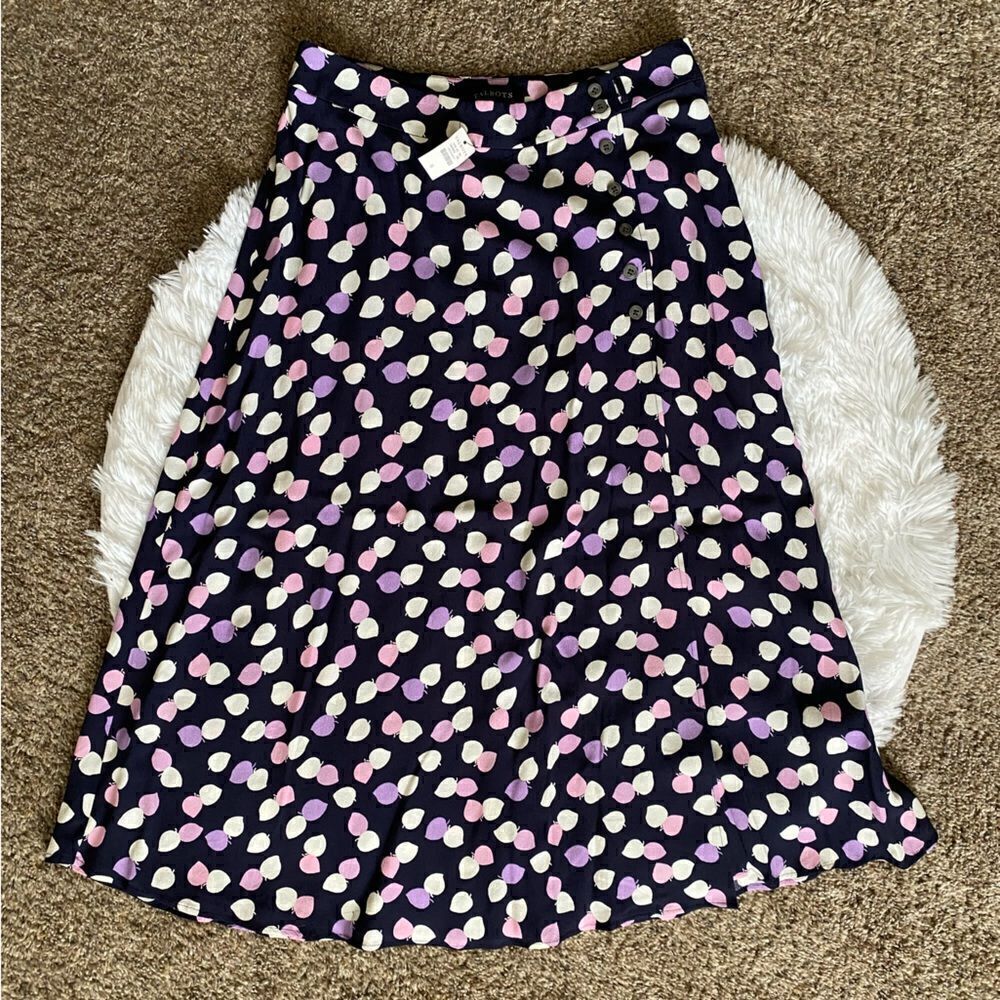 Talbots Wrap Around Side Button Midi Skirt New Leaf‎ Print Lined Womens Size 8